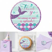 10/20/50pcs Stiker Terima Kasih Putri Duyung - Stiker Ulang Tahun Putri Duyung Bulat 2 Inci, Terima Kasih Telah Membuat Pesta Saya Meriah, Stiker untuk Segel Amplop Ulang Tahun, Suvenir Pesta Baby Shower - MultiWarna - View 1