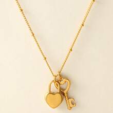 1pc Stainless Steel Gold Color Heart-Shaped Pendant Necklace, Fashionable Luxury Design, Suitable For Any Occasion