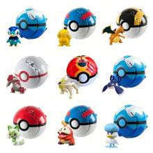 pokemon 1 set/2 pezzi 1 Pokeball + 1 Giocattolo modello Pokemon, Pallina Sorpresa Pokemon con animale domestico che salta fuori, Giocattolo da collezione divertente, Perfetto come regalo di compleanno, Souvenir per feste