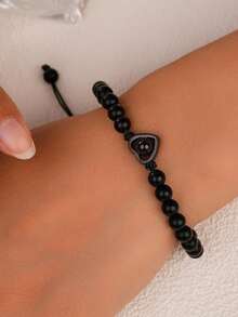 1pc Customized Natural Stone Projection Bracelet, 6mm Tiger Eye Stone Bracelet, Customized Round/Heart Shaped Photo Projection Bracelet, Adjustable Natural Stone Couple Bracelet, Personalized Family Photo, Gift For Parents, Girlfriend, Christmas, Thanksgiving Photo Bracelet - Love Bracelet 2 - View 6