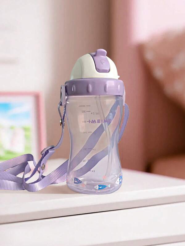 1 pièce Tasse pour enfants de 380 ml avec motif de dessin animé et paille, couvercle coulissant anti-poussière, scellé anti-fuite, grand diamètre facile à démonter et à nettoyer, matériau PP sûr, anti-chute, sangle pour un transport facile, convient aux nourrissons, aux enfants, aux garçons, aux filles, aux élèves du primaire, à un usage domestique et extérieur quotidien, meilleur cadeau