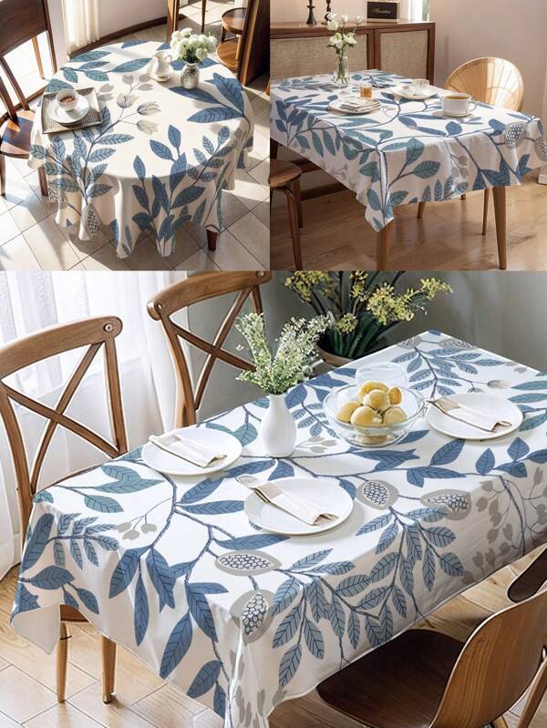 1 pièce Nappe à motif feuilles, style moderne, décoration de table de cuisine/salle à manger, disponible en tailles rondes/rectangulaires, en polyester, décoration d'intérieur/extérieur pour fête et vacances