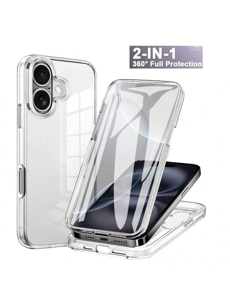 1 pieza Funda protectora transparente de 2 en 1 con protector de pantalla frontal, borde suave de TPU + cubierta trasera dura de PC, compatible con iPhone 17/17 Pro/17 Pro Max/17 Air/16/16E/15/14/13/12/11 Pro Max/Plus/SE2/SE3/7/8 y OPPO, Galaxy A07 4G, Redmi A5/12/13C/12C/Note 12 Pro/NOTE14 PRO+/NOTE13 PRO/NOTE13 PRO+/POCO M6 PRO/OPPO X6 5G