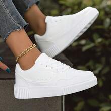 Women's Casual Sneakers, Fashionable Flat Shoes, Durable Non-Slip Lace-Up Athletic Shoes, Ideal For Casual, Walking, Running, Jogging, Solid Color Low-Top Sneakers, Round Toe, Lightweight And Breathable, Suitable For All Seasons Low-Top With Flexible Fabric Lining And EVA Sole