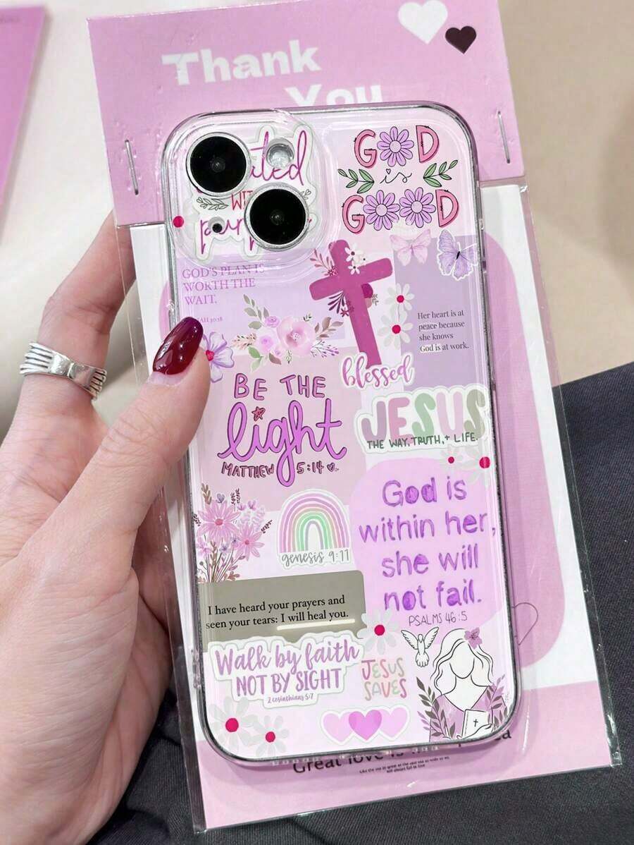 1pc Vintage Newspaper Patchwork Jesus God Slogan Floral Smiling Face Pattern Airbag Anti-Slip Soft Phone Case Compatible With Iphone 11/12/13/14/15/16 Pro Max Waterproof Shockproof Anti-Fall Scratch Resistant - 款式3(1pc) - 查看 1