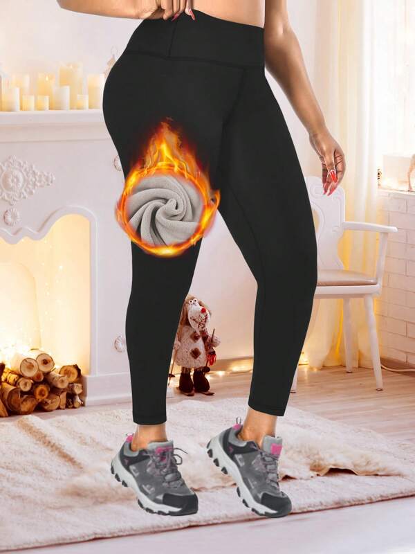 1 Stück Damen Große Größen Winter Dicke Thermovlies Taillenhose, hohe Taille Schlankheits-Leggins, Herbst/Winter