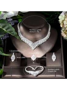 1 conjunto de lindos colares, brincos e pulseiras de zircônia cúbica quadrada, joias para mulheres, acessórios para vestidos de festa de casamento e baile