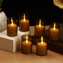 6pcs Set, Flameless Candle Lights With Remote Control & Timer - Premium Gray Electronic Candles, Battery Operated (Batteries Included), Ideal For Romantic Nights, Valentine's Day, Weddings, Eid, Ramadan, Easter - Warm Home Decor, Unbreakable Acrylic Candles, Suitable For Home, Bedroom, Weddings, Proposals, Christmas, Halloween, Company Dinners/Parties