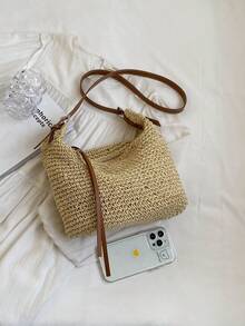 New Fashion Large Capacity Woven One Shoulder Crossbody Bag For Women, Minimalist European And American Style Suitable For Holiday, Beach, Travel, Shopping, Dates