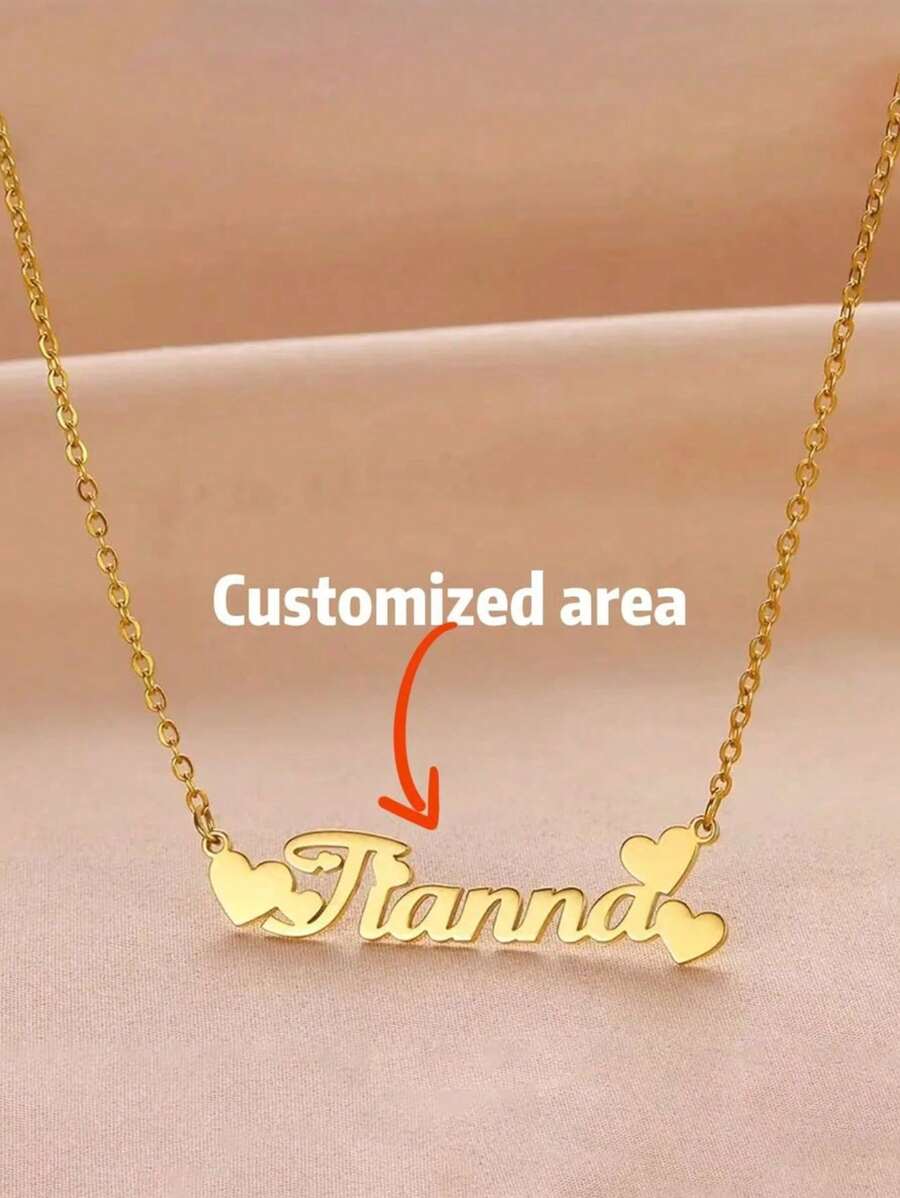 [Custom Necklace] Stainless Steel Personalized Name Necklace, Suitable For Couples And Family | Plated Gold Vintage Style | Can Engrave Birthday, Anniversary, Mother's Day Gift | Unisex, Minimalist & Cute Design