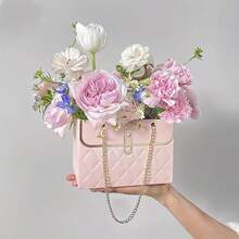 1/3pcs Floral Hand-Held Packaging Bags, Foldable Bouquet Hand-Held Fresh Flower Gift Box, Elegant Flower Box, Gift Packaging Bags Suitable For Women's Day, Valentine's Day, Mother's Day, Teacher's Day, Wedding Party - Pink - View 7