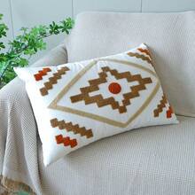 1 件几何图案刺绣抱枕套，现代简约矩形枕套床头刺绣靠垫套，超大尺寸适用于客厅沙发椅家居装饰