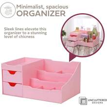 Local Delivery--Uncluttered Designs Large Black Vanity Organizer - Organizer With Drawers For Cologne, Deodorant, Beard, Shaving Lotion, Perfume & Skincare - Perfect For Bathroom & Bedroom Storage - 粉色 - 查看 2