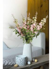 White Flowers Artificial Delphinium 9PCS With Clematis Greenery For Wedding & Home Decor