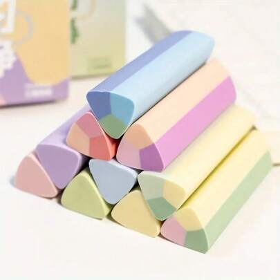 5pcs/1box Multicolor Triangular Erasers, Smudge-Free Kneadable Eraser Pencils, Morandi Color Erasers, Tricolor Erasers For Writing, Drawing And Sketching - Great For Office Supplies And Back To School Gifts