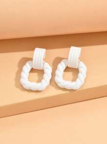 1 Pair Minimalist Square Ring Earrings, Spray Painted Acrylic Jewelry