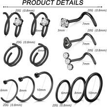 AVYRING Juego de 13 piezas de aretes y pendientes para la nariz - Joyas para perforación nasal de 20G (plata/negro/oro) - Acero inoxidable hipoalergénico, pendientes con CZ, aros dobles, anillos en C