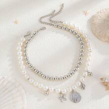 1 pièce Collier pendentif avec coquillage, étoile de mer et conque, chaîne de clavicule en perles fausses CCB minimaliste pour femmes