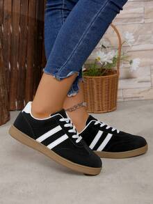 Women's Plus Size 35-43 German Training Shoes, Sports Shoes, Casual Lace-Up Flat Sneakers, Multipurpose Indoor Training Shoes - Black - View 4