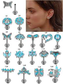 1 PIEZA Pendientes de turquesa Gema de turquesa Pendiente de trágus con forma de girasol de 16G para lóbulo de la oreja, trágus y cartílago