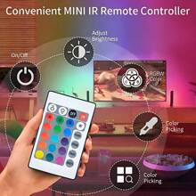 1m/20m Fita de Luz LED RGB Alimentada por USB, Controle Remoto de 24 Teclas, 16 Cores Ajustáveis, Lâmpadas Decorativas Flexíveis de LED 5050