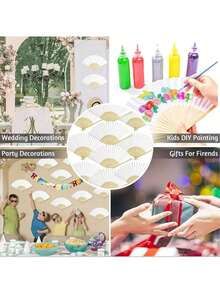10/20/30pcs Elegant Blank Paper Hand Fans - Wooden Handle Craft Fans For Wedding Favors, Photo Props, Classroom Activities & Room Decor - Multicolor - View 6