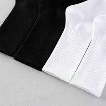 1pair Men Solid Casual Crew Socks, For Gym - Black - View 6