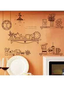 Kitchen Stickers/Decorative Stickers Simple Kitchenware Rack Stickers Waterproof And Dustproof Stickers, 1 Piece Pvc Material Removable Wear-Resistant Stickers, Wall Stickers 11.6*11.6 Inches, Suitable For Kitchen Decoration, Wall Decoration, Restaurant Decoration, Interesting Birthday Gifts, Graduation Gifts, Make Your Home A New Look