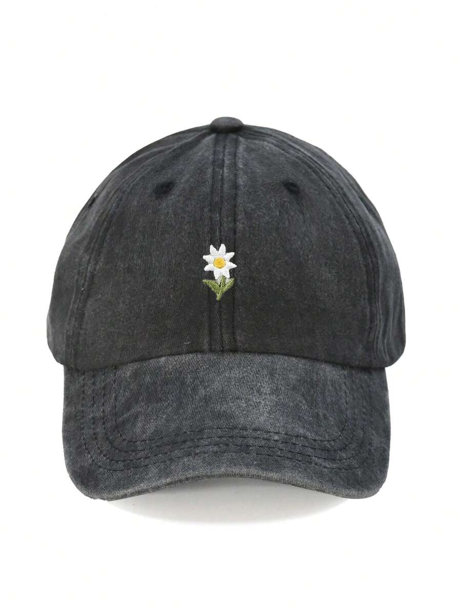 1 szt. Unisex haftowana czapka baseballowa Daisy Washed, lekka oddychająca regulowana czapka z daszkiem przeciwsłonecznym do użytku na zewnątrz, w podróży, na piesze wędrówki, na rowerze wiosną/jesienią - haft - Zobacz 1