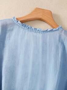 Women Loose Fit Viscose Embroidered Vintage Inspired Plus Size Mid Sleeve Shirt Blouse, Suitable For Spring And Summer