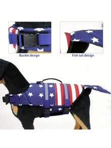 Metglad Star Patterned Shark Mermaid Design Dog Life Jacket With Reflective Stripes And Rescue Handle, High Visibility Pet Swimsuit, Adjustable High Buoyancy Vest Suitable For Small, Medium And Large Dogs - Royal Blue - View 5