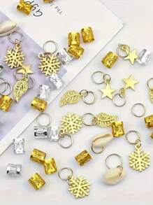 80PCS Golden Hair Accessories For Braids, Aluminum Dreadlocks, Dreadlocks Hair Accessory Sets, Metal Bracelets Dreadlocks, Braid Hair Jewelry, Hair Bands, For Decorating Women And Men's Hair ,Flat Claw Clip, Claw Clips, Clips For Hair, Hair Slide, Hair Claws