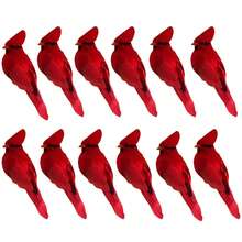 2/12pcs Simulation Bird Gardening Garden Christmas Decoration Red Bird Clip Feather Plush Cloth Crafts Art Fake Bird