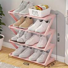 1pc 4-Tier Z-Shaped Shoe Rack, Plastic Freestanding Storage Shelf, Multifunctional Large-Capacity Storage Rack,Easy Assembly Floor Mounted Organizer For Living Room, No-Tool Installation, Stackable Home & Dorm Room Essential,Save Space, Home Organization Shoes And Boots Storage Sundries, Suitable For Corridors, Closets, Living Rooms, Bedrooms