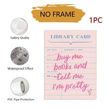 1件裝「Buy Me Books, Tell Me I'm Pretty」牆面藝術，文學風畫布油畫，粉色圖書館借閱卡海報，女孩臥室裝飾，拼貼藝術，夢幻房間裝飾，送給她的禮物 - 彩色 - 查看 13