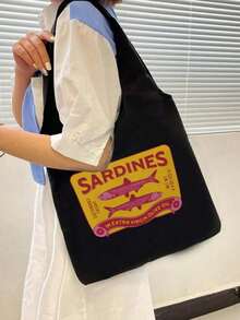 一款时尚的女士手提包，带有字母、书籍、猫和南瓜，Y2k 单肩包，便携式购物袋，万圣节礼物，阅读周，简易旅行收纳袋，多功能购物袋，适合日常、通勤、旅行、野餐、露营、户外、探险或购物 - 彩色 - 查看 2