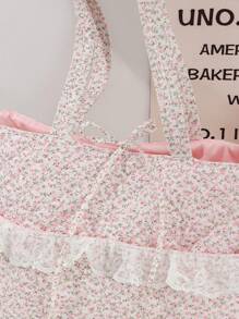 1 Bolso de hombro acolchado con monedero, Bolso de tote esponjoso con estampado floral menudo, Bolso de hombro con cremallera, Bolso corto de viaje, Bolso rosa de viaje, Bolsa de compras, Accesorio de bolso, Para viajes, trabajo y compras