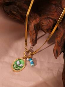 1pc Stainless Steel O-Shape NK Spring Clasp Small Flower Pendant Necklace, Suitable For Dating, Party, And Office Wear