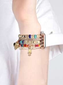 حزام ساعة ذكية بسوار خرزي على الطراز البوهيمي، بخرزات كرتونية ملونة بألوان الدوبامين مرنة معلقة، مناسبة لساعة أبل 38/40/41 مم و42/44/45/46/49 مم، لمسة شخصية أنيقة للشابات، تناسب ساعات أبل أولترا 3/2/1 و SE/S10/S9/S8/S7/S6/S5