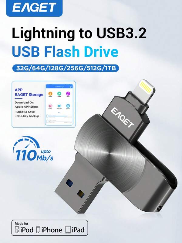 Certyfikowany przez MFI dysk flash 1T/512GB/256GB/128GB/64GB/32GB z podwójnym interfejsem, złącze USB 3.2 i Lightning, przenośna pamięć USB, rozszerzenie Plug & Play kompatybilne z iPhonem/iPadem
