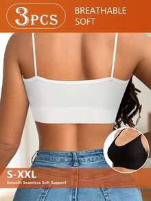 MEIYATING 3 Pcs Thin Strap Camisole Bras With Pads, Disposable Bra Undershirt For Women, Daily Commute