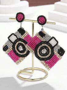 1 par de pendientes de accesorio de joyería con estilo colgante, hechos a mano con cristales brillantes y cuentas de semilla de cámara, apropiados para uso diario