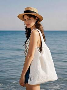 Große Häkel-Einkaufstasche, modische Tobit-Tasche, Taschen für weibliche Urlaubsartikel, geeignet für Studentinnen, Büroarbeiterinnen, multifunktionale Pendlertasche, Ostergeschenk, Weihnachtsgeschenk, Strandtasche, Sommerstrandtasche für Frauen, Strandtaschen für Frauen, Handtaschen für Frauen, Häkeltasche, Strandtasche, Strandutensilien, Strandtasche