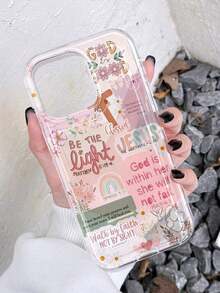 1pc Vintage Newspaper Patchwork Jesus God Slogan Floral Smiling Face Pattern Airbag Anti-Slip Soft Phone Case Compatible With Iphone 11/12/13/14/15/16 Pro Max Waterproof Shockproof Anti-Fall Scratch Resistant - Style 2 (1 Piece) - View 3
