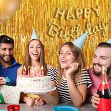 2 Stücke goldfarbenene Vorhangstreifen Fassade Draht Partygirlande Hintergrund Fransen Aluminiumfolie Wandhintergrund, geeignet für Geburtstag, Weihnachten, Hochzeit, Pink Lady, Valentinstag Party Dekoration, exquisite Dekoration