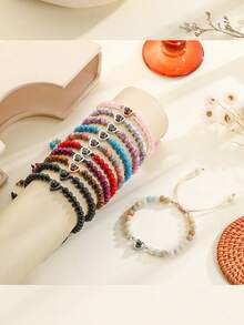 1pc Customized Natural Stone Projection Bracelet, 6mm Tiger Eye Stone Bracelet, Customized Round/Heart Shaped Photo Projection Bracelet, Adjustable Natural Stone Couple Bracelet, Personalized Family Photo, Gift For Parents, Girlfriend, Christmas, Thanksgiving Photo Bracelet - Love Bracelet 2 - View 8