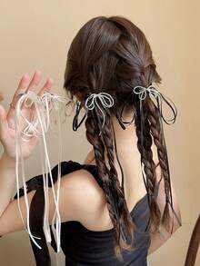 2个装丝带蝴蝶结侧边发夹，新款花朵流苏发饰，爪夹，发夹，发卡，发爪，学生用品，优雅，学院风，蝴蝶结，可爱，时尚，头部饰品，发卡 - 彩色 - 查看 6