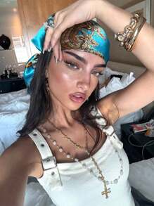 1 pezzo Sciarpa quadrata versatile da donna, stile boho anni '90 con stampa, può essere usata come decorazione per confezioni, fascia per capelli, scialle, cintura, avvolgimento per il petto, scialle