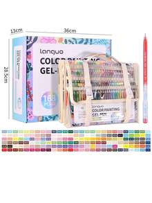 Languo 168pcs Storage Bag Notebook Pen Set,Highly Attractive Note Pen,For Drawing And Graffiti Notebook Writing Marker Pen Strong Coverage Even,Large Storage Capacity,Ink Discharge,Art Supplies Marker For Writing Notes [For Professional Art Painting Purposes] Suitable For Daily Gifts School Supplies,Back To School - Sets - View 3