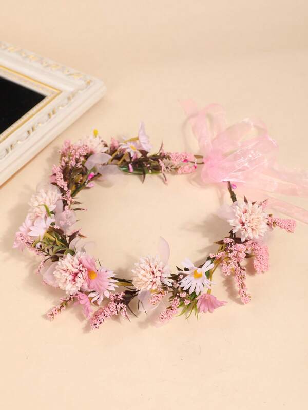 1pc Fashion Daisy Flower Wreath Headband, Handmade Woodland Style Decorative Hairpiece For Girls